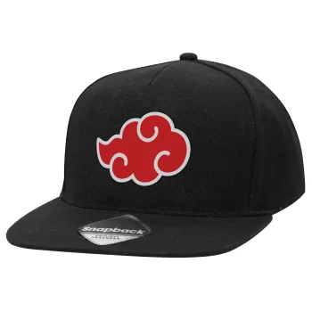 Naruto  Akatsuki Cloud, Adult Flat Snapback Hat Black, (100% COTTON TWILL, ADULT, UNISEX, ONE SIZE)
