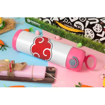 Naruto  Akatsuki Cloud, Easter candle, Childrens hot water bottle, stainless steel, with safety straw, PINK (500ml)