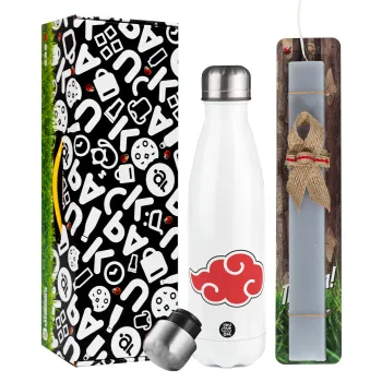 Naruto  Akatsuki Cloud, Easter candle, metallic white thermos bottle (500ml) & aromatic flat candle (30cm) (GRAY)