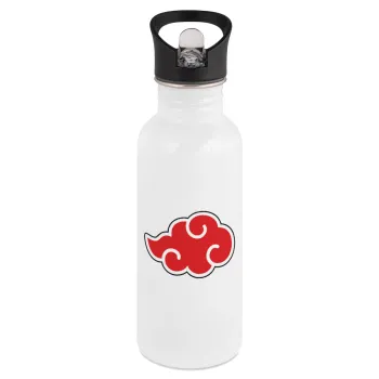 Naruto  Akatsuki Cloud, White water bottle with straw, stainless steel 600ml