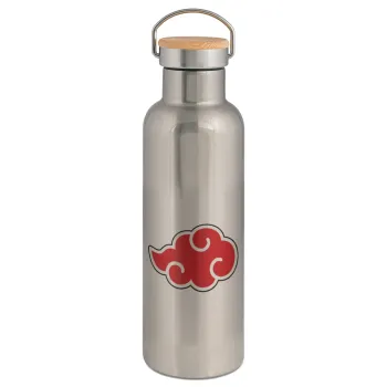 Naruto  Akatsuki Cloud, Stainless steel Silver with wooden lid (bamboo), double wall, 750ml