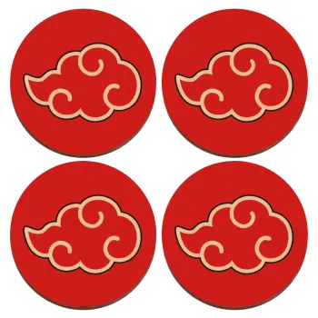 Naruto  Akatsuki Cloud, ΣΕΤ x4 Σουβέρ ξύλινα στρογγυλά plywood (9cm)