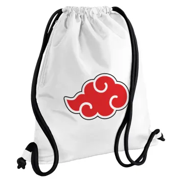 Naruto  Akatsuki Cloud, Backpack pouch GYMBAG white, with pocket (40x48cm) & thick cords