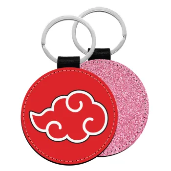 Naruto  Akatsuki Cloud, Μπρελόκ Δερματίνη, στρογγυλό ΡΟΖ (5cm)