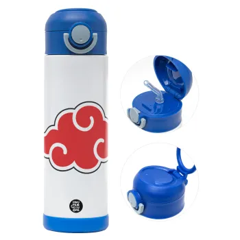 Naruto  Akatsuki Cloud, Children's hot water bottle, stainless steel, with safety straw, BLUE (500ml)