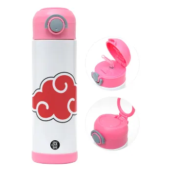 Naruto  Akatsuki Cloud, Children's hot water bottle, stainless steel, with safety straw, PINK (500ml)