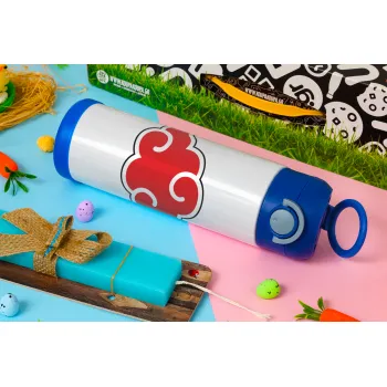 Naruto  Akatsuki Cloud, Easter candle, Childrens hot water bottle, stainless steel, with safety straw, BLUE (500ml)