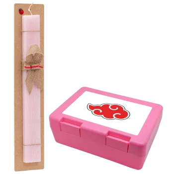Naruto  Akatsuki Cloud, Easter Set, children's snack container PINK & scented flat Easter candle (30cm) (PINK)