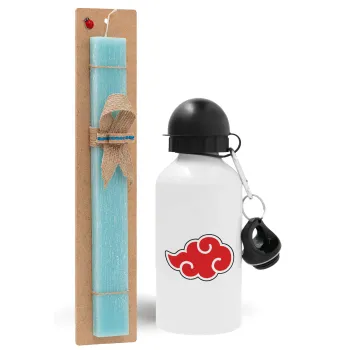 Naruto  Akatsuki Cloud, Easter Set, metallic aluminum water bottle (500ml) & scented flat candle (30cm) (TURQUOISE)