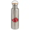 Stainless steel Silver with wooden lid (bamboo), double wall, 750ml
