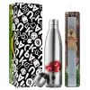 Easter Set, metallic stainless thermos flask (500ml) & scented flat Easter candle (30cm) (GRAY)