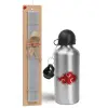 Easter Set, metallic silver aluminum water bottle (500ml) & aromatic flat Easter candle (30cm) (GRAY)