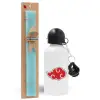 Easter Set, metallic aluminum water bottle (500ml) & scented flat candle (30cm) (TURQUOISE)