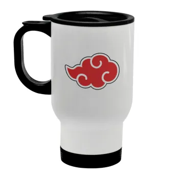 Naruto  Akatsuki Cloud, Κούπα ταξιδιού ανοξείδωτη με καπάκι, διπλού τοιχώματος (θερμό) λευκή 450ml