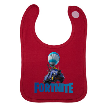 Fortnite Bus, Σαλιάρα με Σκρατς Κόκκινη 100% Organic Cotton (0-18 months)
