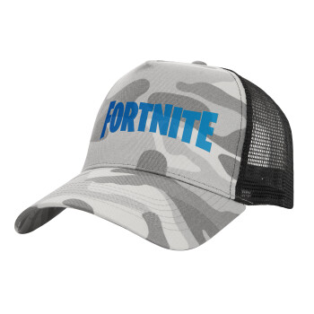 Fortnite Bus, Adult Structured Trucker Hat, with Mesh, (Camouflage) Army Camo (100% COTTON, ADULT, UNISEX, ONE SIZE)