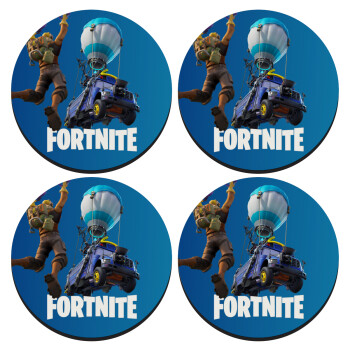 Fortnite Bus, SET of 4 round wooden coasters (9cm)