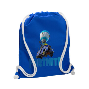 Fortnite Bus, Τσάντα πλάτης πουγκί GYMBAG Μπλε, με τσέπη (40x48cm) & χονδρά κορδόνια