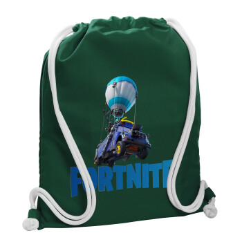 Fortnite Bus, Τσάντα πλάτης πουγκί GYMBAG BOTTLE GREEN, με τσέπη (40x48cm) & χονδρά λευκά κορδόνια