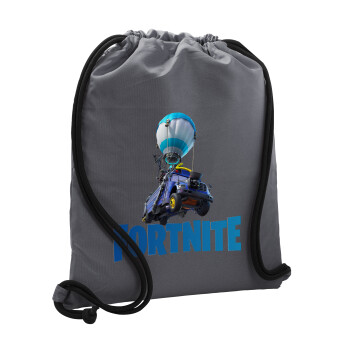 Fortnite Bus, Backpack pouch GYMBAG GREY, with pocket (40x48cm) & thick cords