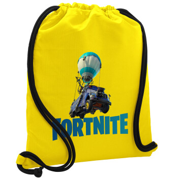 Fortnite Bus, Τσάντα πλάτης πουγκί GYMBAG Κίτρινη, με τσέπη (40x48cm) & χονδρά κορδόνια