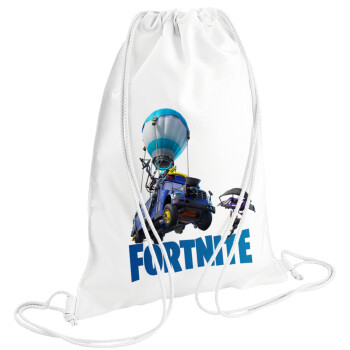 Fortnite Bus, Backpack pouch GYMBAG white (28x40cm)