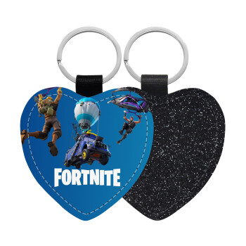 Fortnite Bus, Μπρελόκ PU δερμάτινο glitter καρδιά ΜΑΥΡΟ