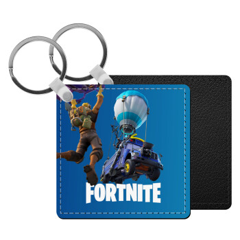 Fortnite Bus, Μπρελόκ Δερματίνη, τετράγωνο ΜΑΥΡΟ (5x5cm)
