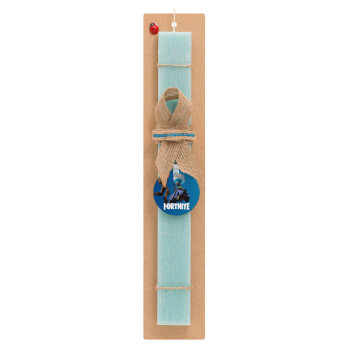 Fortnite Bus, Easter Set, wooden keychain & aromatic flat Easter candle (30cm) (TURQUOISE)