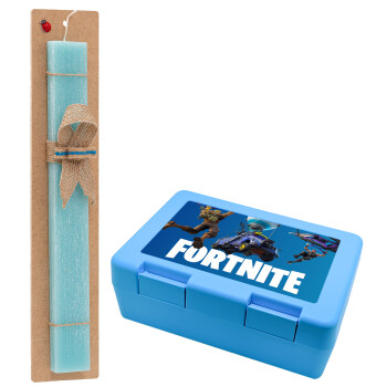Fortnite Bus, Easter Set, children's snack container BLUE & Easter aromatic flat candle (30cm) (TURQUOISE)