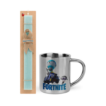 Fortnite Bus, Easter Set, metallic thermal cup (300ml) & aromatic flat Easter candle (30cm) (TURQUOISE)