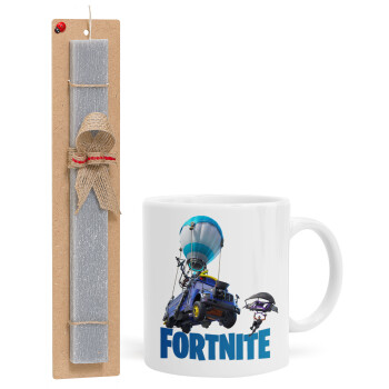Fortnite Bus, Easter Set, Ceramic Cup (330ml) & Easter aromatic flat candle (30cm) (GRAY)