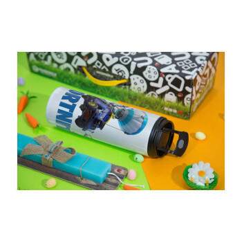 Fortnite Bus, Easter candle,Travel Tumbler 2 Lids, with metal straw & cleaning brush & aromatic flat candle (30cm) (BLUE)