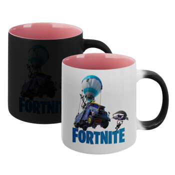 Fortnite Bus, Κούπα Μαγική εσωτερικό ΡΟΖ, κεραμική 330ml που αλλάζει χρώμα με το ζεστό ρόφημα