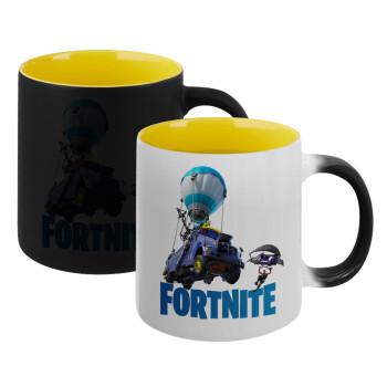 Fortnite Bus, Κούπα Μαγική εσωτερικό κίτρινη, κεραμική 330ml που αλλάζει χρώμα με το ζεστό ρόφημα