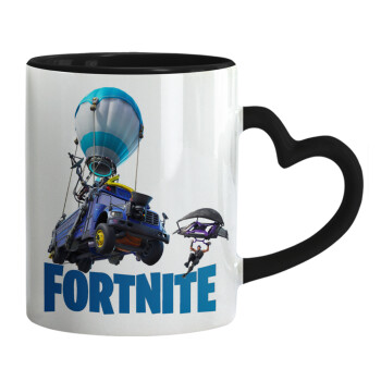 Fortnite Bus, Κούπα καρδιά χερούλι μαύρη, κεραμική, 330ml