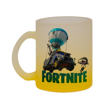 Fortnite Bus, Κούπα γυάλινη δίχρωμη με βάση το κίτρινο ματ, 330ml