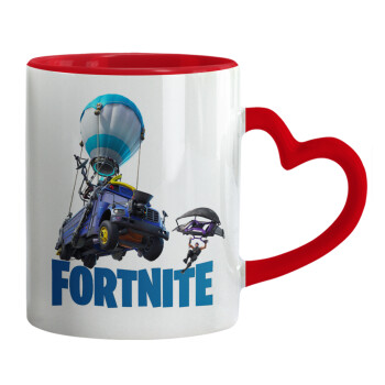 Fortnite Bus, Mug heart red handle, ceramic, 330ml