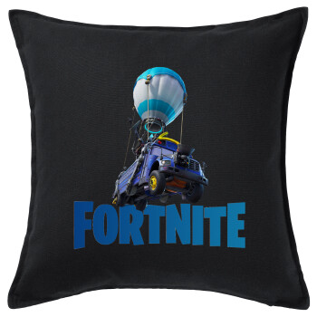 Fortnite Bus, Μαξιλάρι καναπέ Μαύρο 100% βαμβάκι, περιέχεται το γέμισμα (50x50cm)