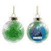 Transparent Christmas tree ball ornament with green filling 8cm