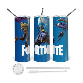 Fortnite Bus, Tumbler stainless steel 600ml, with metal straw & cleaning brush