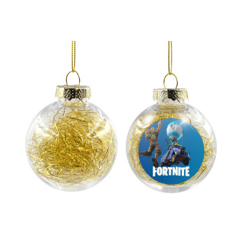 Fortnite Bus, Χριστουγεννιάτικη μπάλα δένδρου διάφανη με χρυσό γέμισμα 8cm
