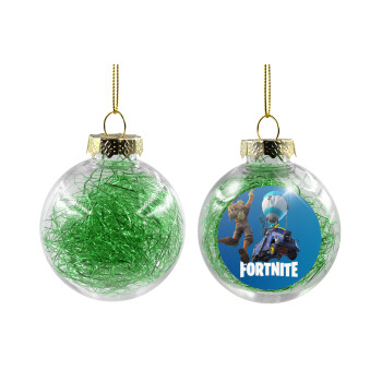 Fortnite Bus, Χριστουγεννιάτικη μπάλα δένδρου διάφανη με πράσινο γέμισμα 8cm
