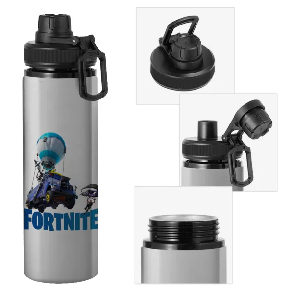 Fortnite Bus — Metallic water bottle with safety cap, 850ml aluminum