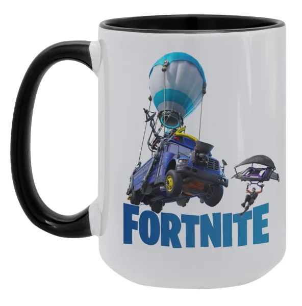 Fortnite Bus — Mega mug 15oz, black ceramic, 450ml