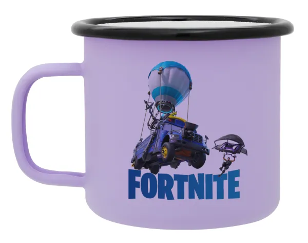 Fortnite Bus — Metal enamel mug, matte light pastel purple, 360ml