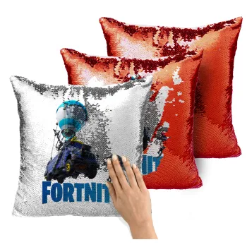 Fortnite Bus, Μαξιλάρι καναπέ Μαγικό Κόκκινο με πούλιες 40x40cm περιέχεται το γέμισμα