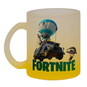 Fortnite Bus, Κούπα γυάλινη δίχρωμη με βάση το κίτρινο ματ, 330ml