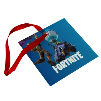 Fortnite Bus, Στολίδι Χριστουγεννιάτικο στολίδι γυάλινο τετράγωνο 9x9cm