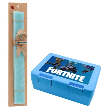 Fortnite Bus, Easter Set, children's snack container BLUE & Easter aromatic flat candle (30cm) (TURQUOISE)